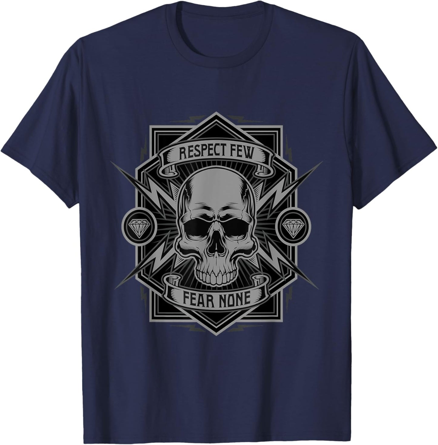 Biker Shirt, with Skull, Respect, fear none, men T-Shirt - T-Shirt | Navy
