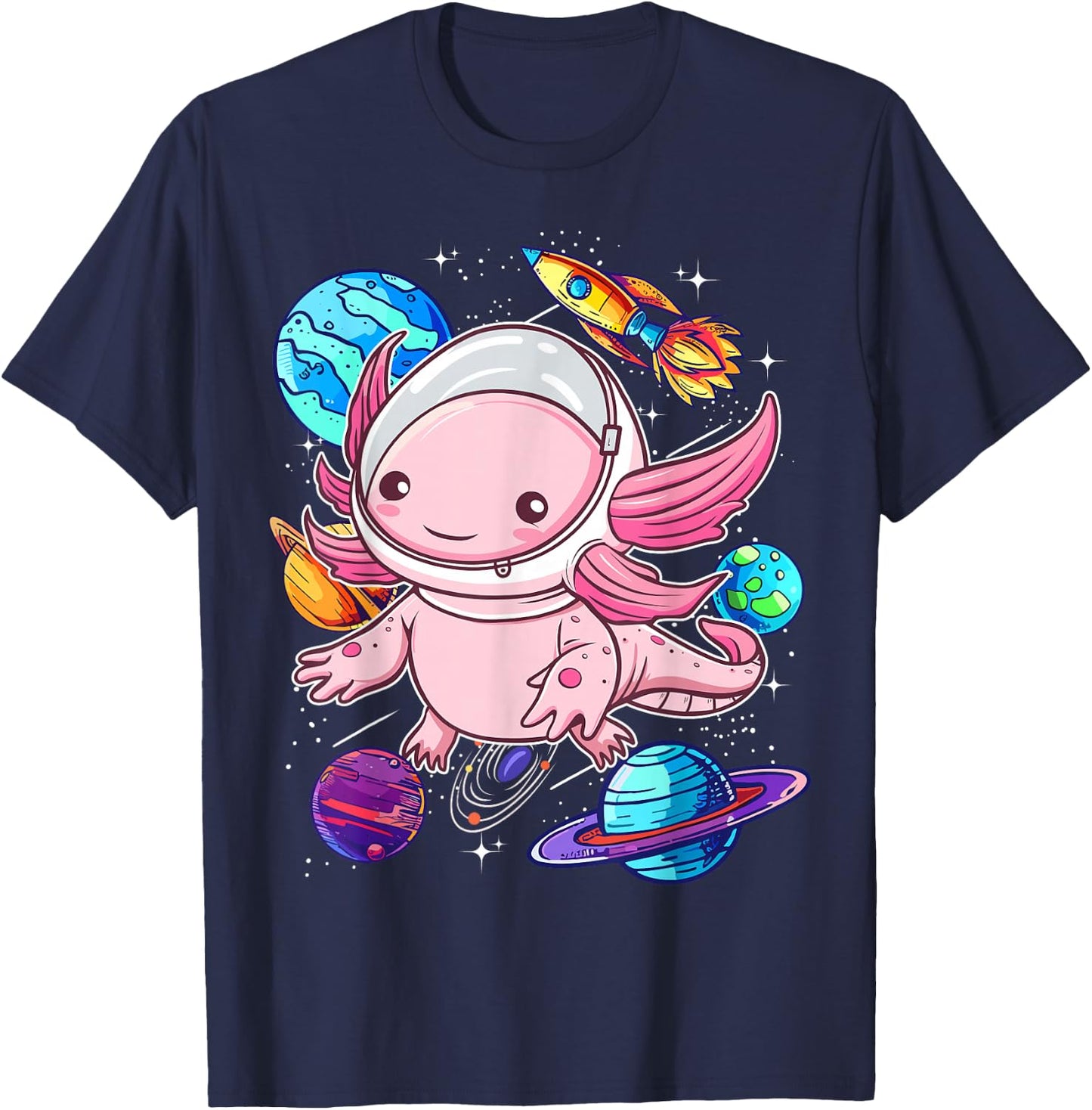 Axolotl Shirts For Girls Boys Kid Axolotl Space Shirt Kawaii T-Shirt - T-Shirt | Navy