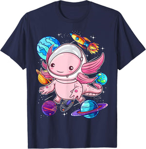 Axolotl Shirts For Girls Boys Kid Axolotl Space Shirt Kawaii T-Shirt - T-Shirt | Navy