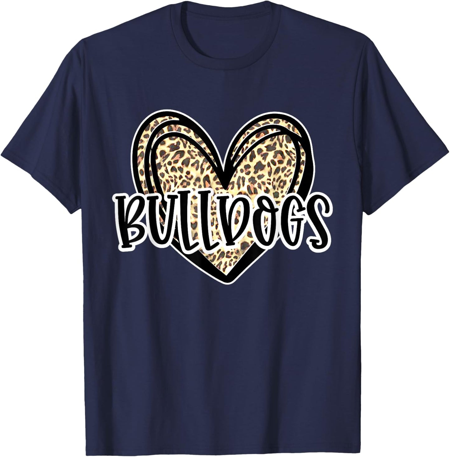 Bulldogs Mascot Leopard Cheetah Heart Fall Football Sport T-Shirt - T-Shirt | Navy