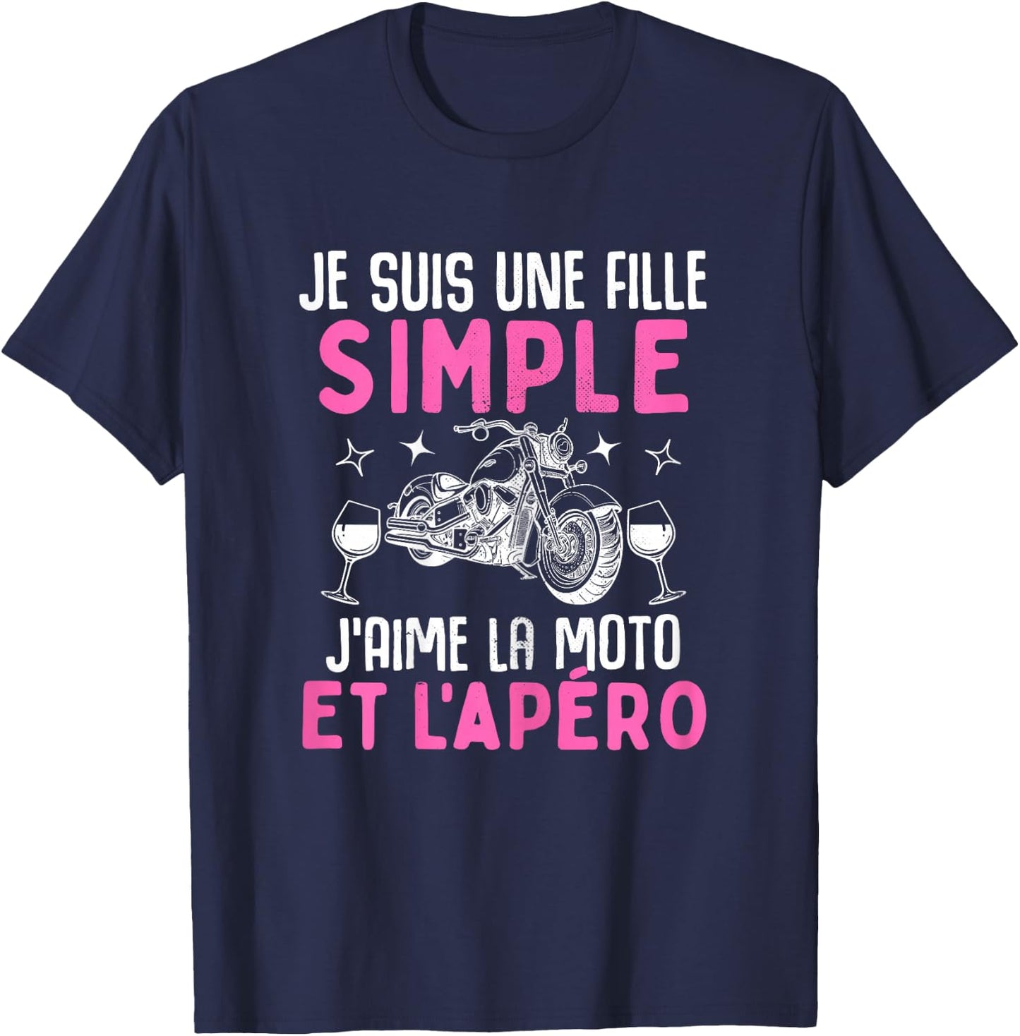Simple Girl I Love the Motorcycle Aperitif Motorcycle Woman Biker , Black, Female X-Small T-Shirt - T-Shirt | Navy