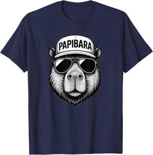 Papibara Cool Lustiger Capybara Papa Vatertag T-Shirt - T-Shirt | Navy