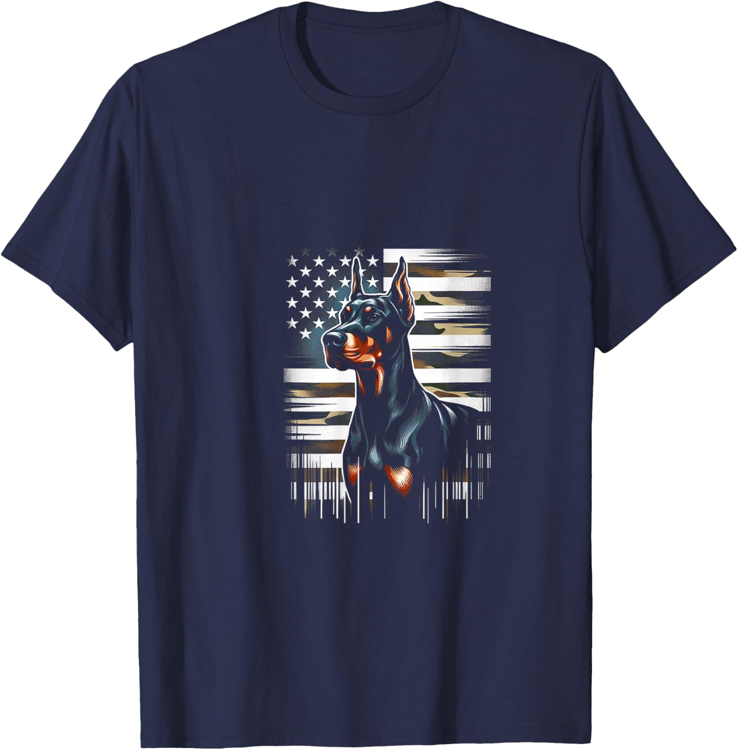 Doberman American Flag USA Flag T-Shirt - T-Shirt | Navy