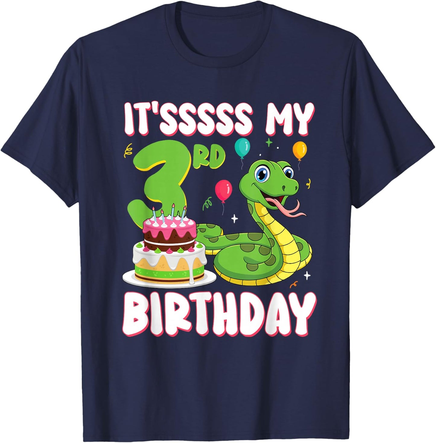 3 Year Old Snake 3rd Birthday Python Party Kids T-Shirt - T-Shirt | Navy