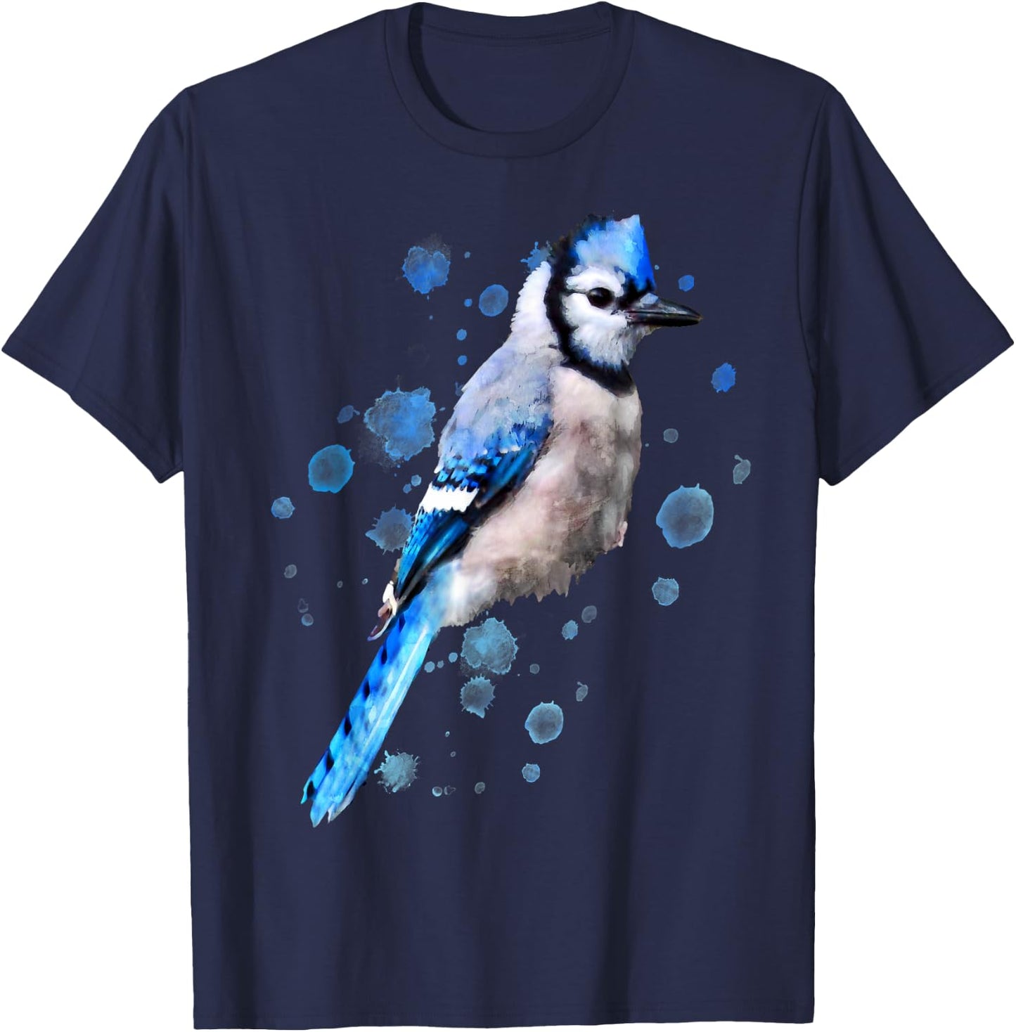 Watercolor blue jay bird artistic animal artsy painting T-Shirt - T-Shirt | Navy