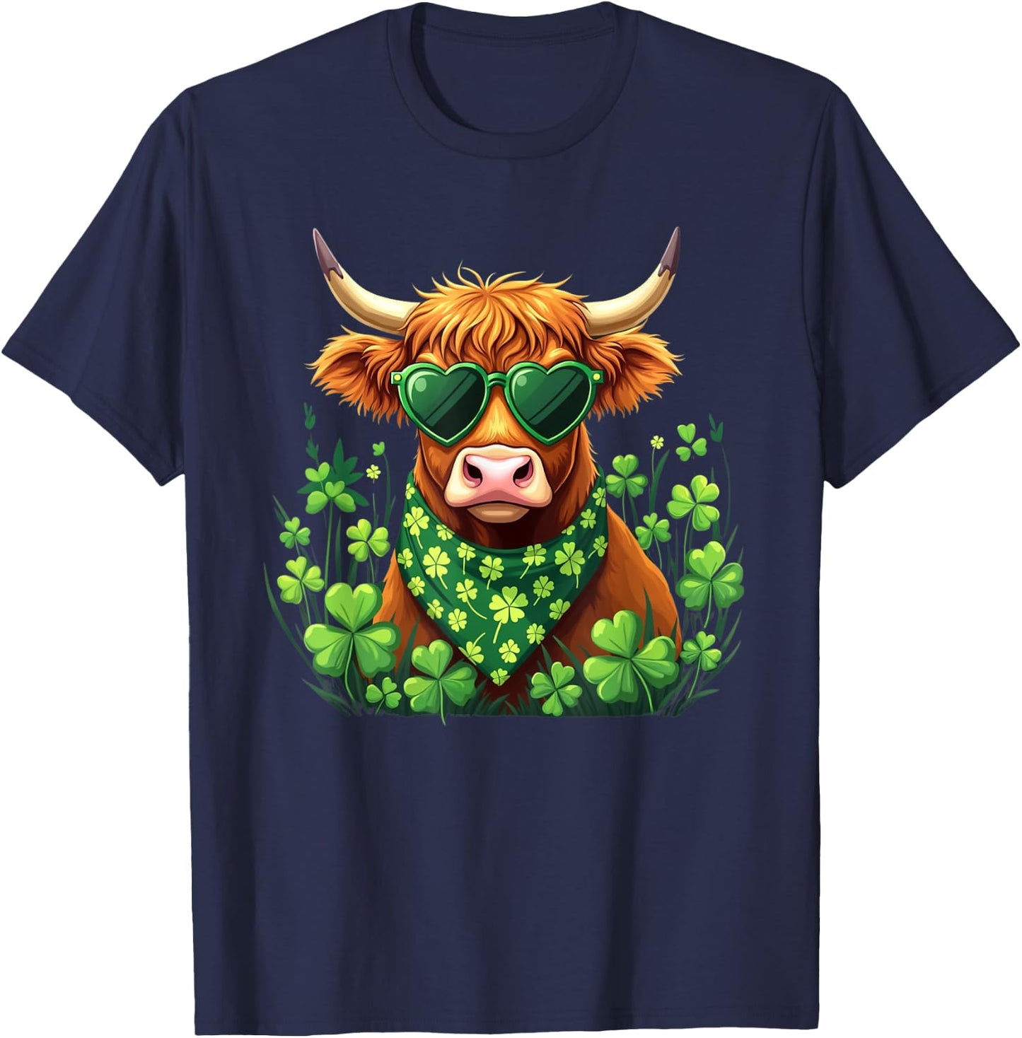 Cute Highland Cow St Patrick's Day Shamrock Cow Lover Women T-Shirt - T-Shirt | Navy
