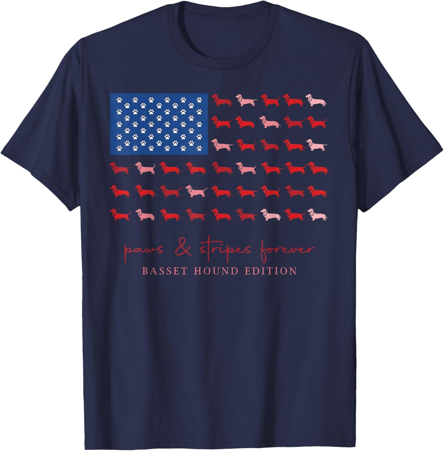 Paws and Stripes Forever Basset Hound USA Flag 4th of July T-Shirt - T-Shirt | Navy