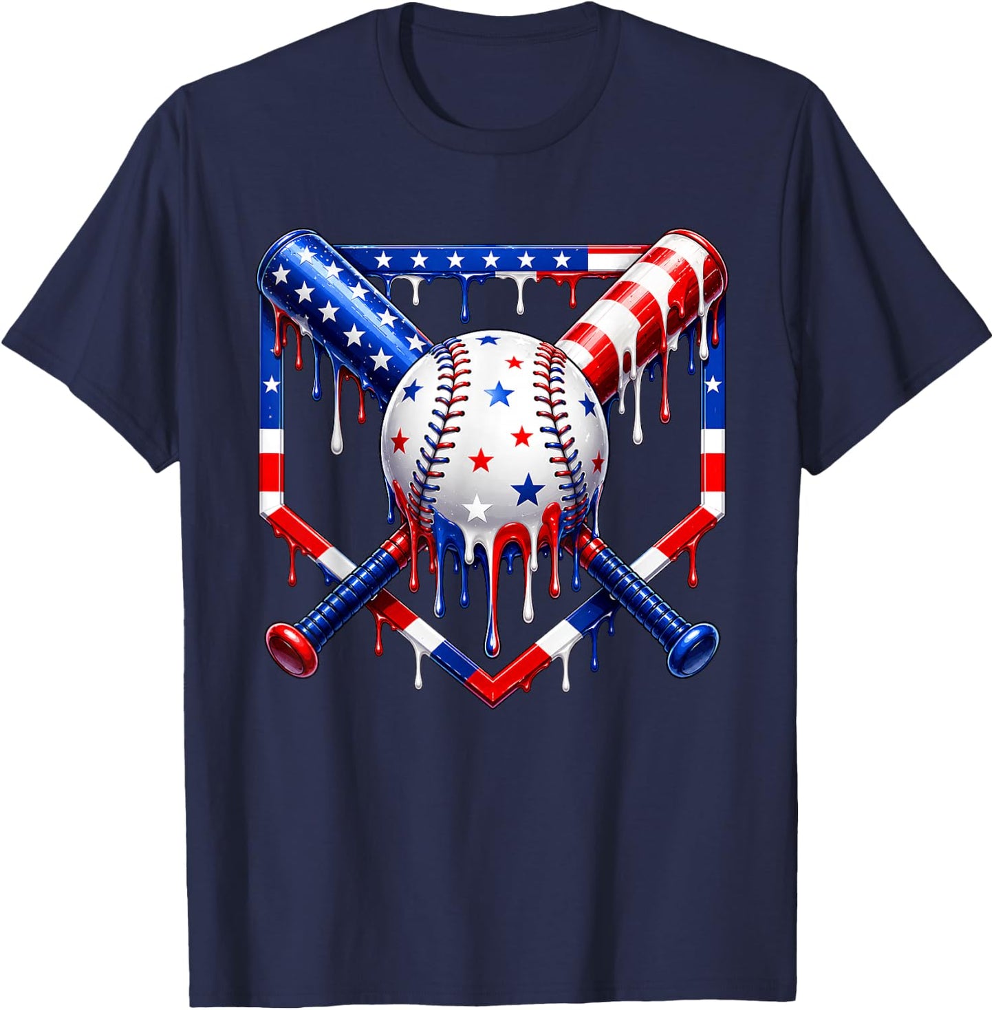 Baseball Drip Ice Cream USA Flag 4th of July Boys Youth Kids T-Shirt - T-Shirt | Navy