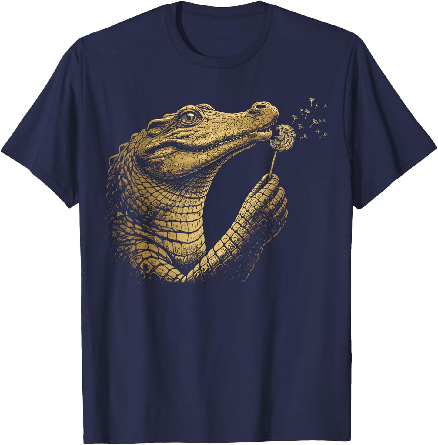 Funny Crocodile Blowing Wishes Alligator Blowing Dandelion T-Shirt - T-Shirt | Navy