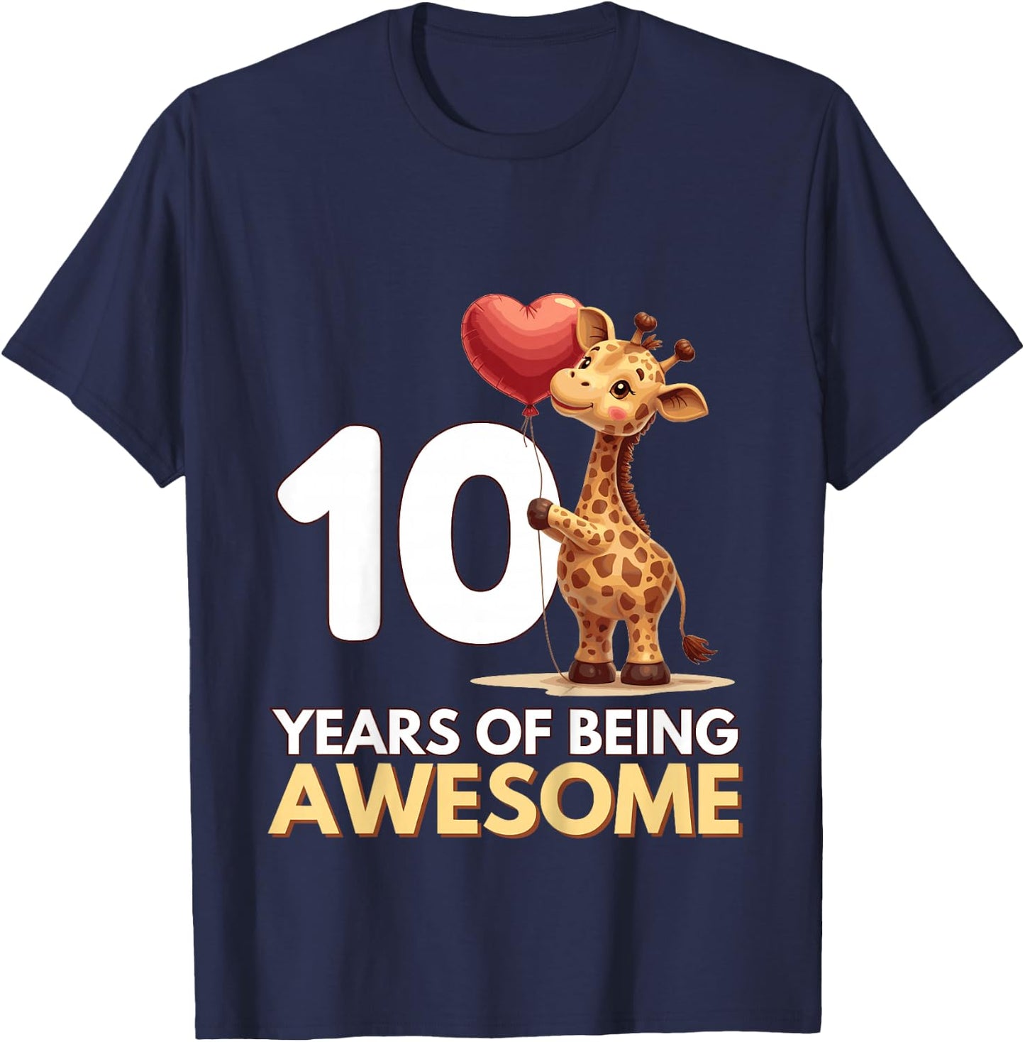 Kids Adorable 10th Birthday Giraffe T-Shirt - T-Shirt | Navy