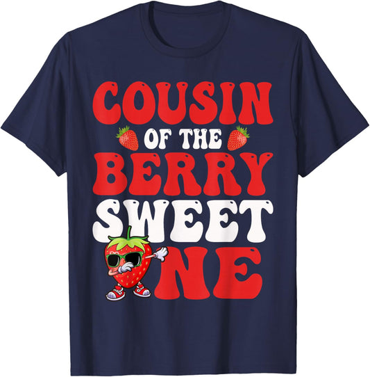 Cousin of The Berry Sweet One Strawberry First Birthday T-Shirt - T-Shirt | Navy