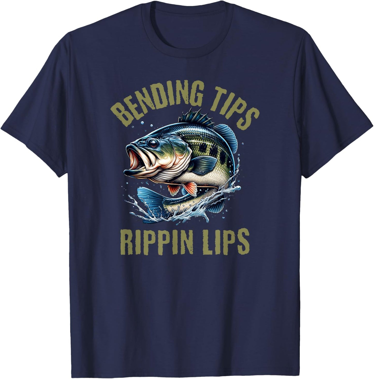 Bending Tips Rippin Lips Fishermen Bass Fishing Design T-Shirt - T-Shirt | Navy