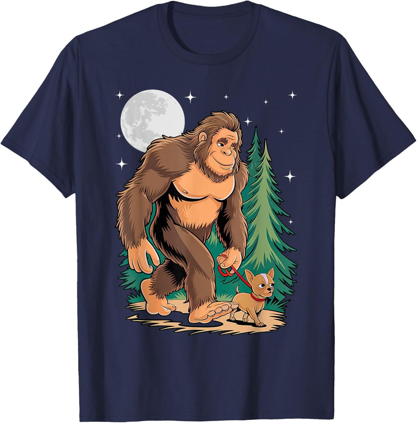Funny Chihuahua Bigfoot Dog Walking Dog Mom Dad Kids T-Shirt - T-Shirt | Navy