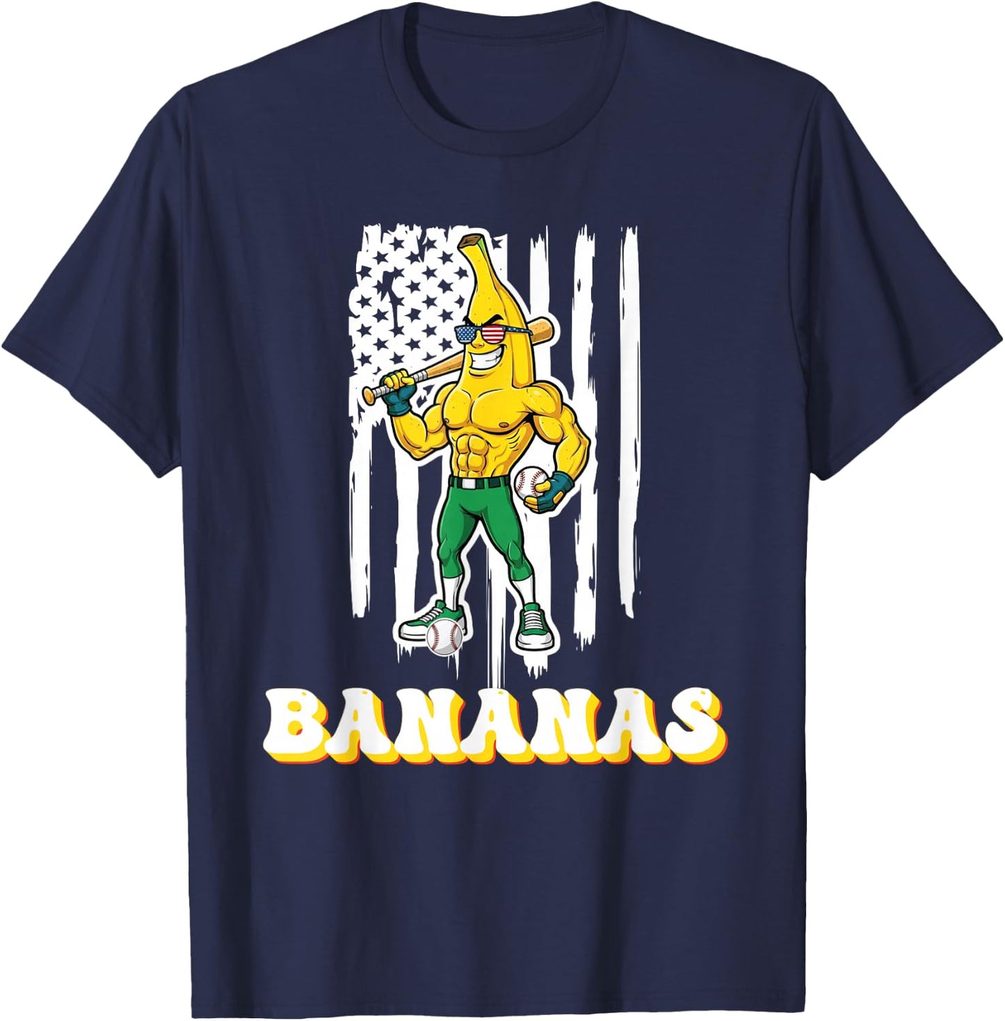 Funny Banana Drip Strong American Flag Kids Youth Boys Girls T-Shirt - T-Shirt | Navy