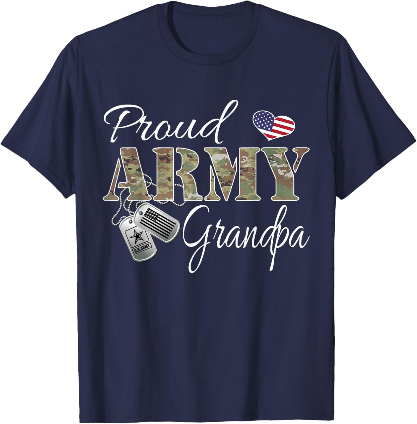 Proud Army Grandpa with Army Dog Tag US Flag Men Women T-Shirt - T-Shirt | Navy