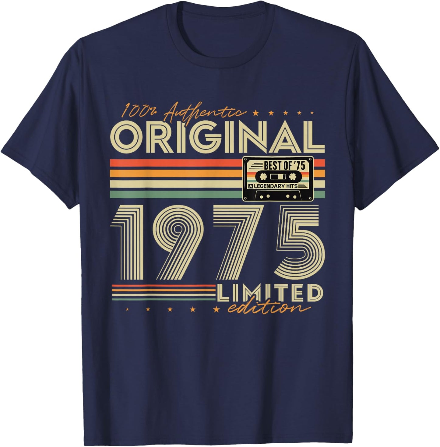 Original 1975 Vintage Gift 50th Birthday Man Woman , Black, S T-Shirt - T-Shirt | Navy