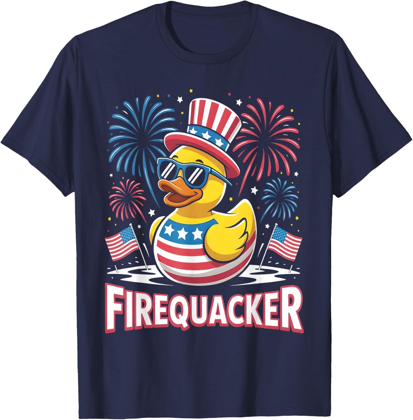 Firequacker Rubber Duck American Flag Fireworks 4th of July T-Shirt - T-Shirt | Navy