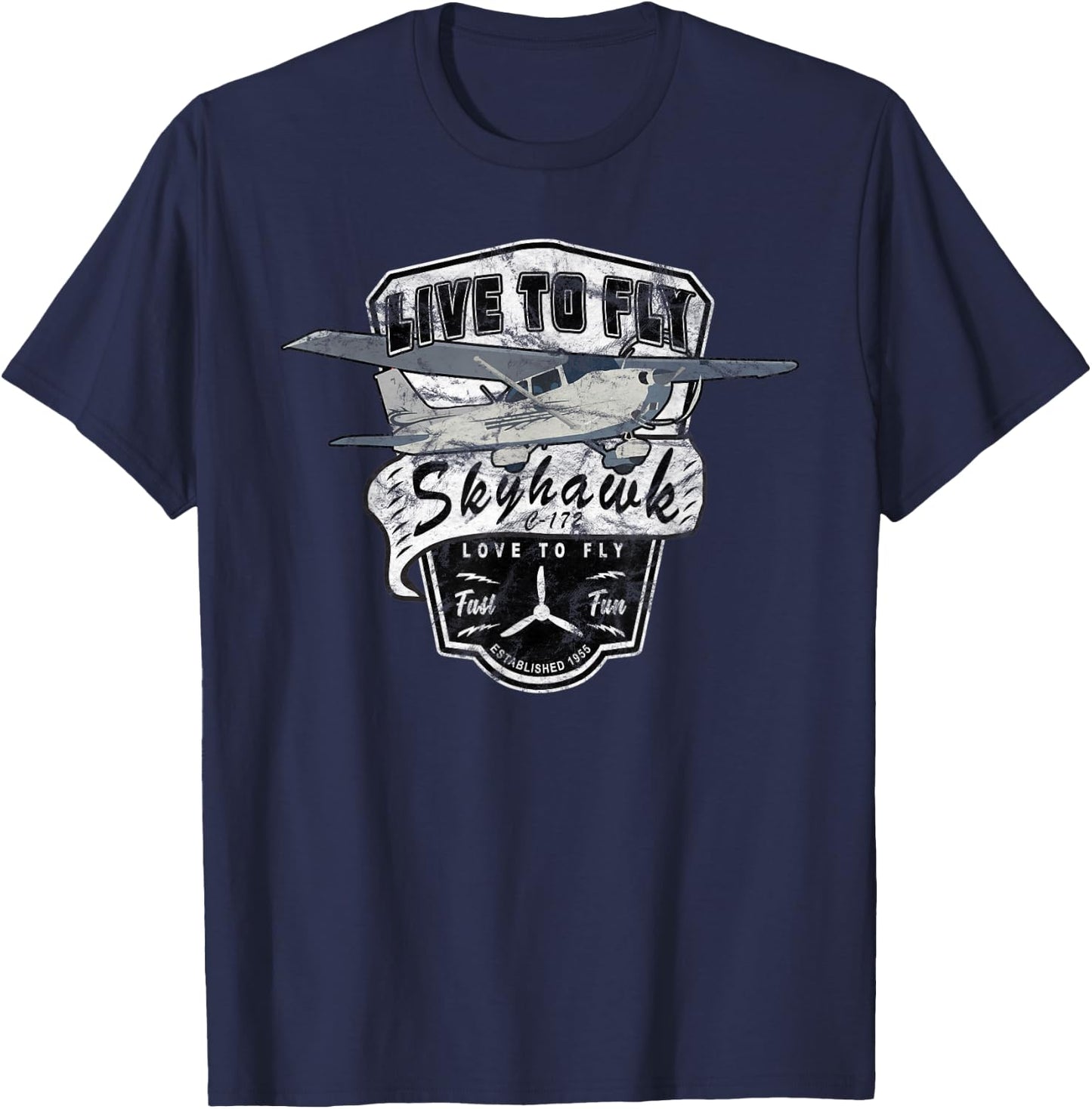 Live to Fly 172 Skyhawk Airplane Pilot Design T-Shirt - T-Shirt | Navy