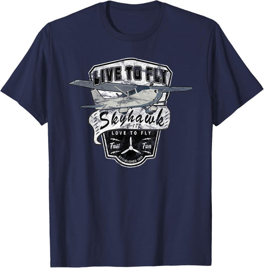 Live to Fly 172 Skyhawk Airplane Pilot Design T-Shirt - T-Shirt | Navy