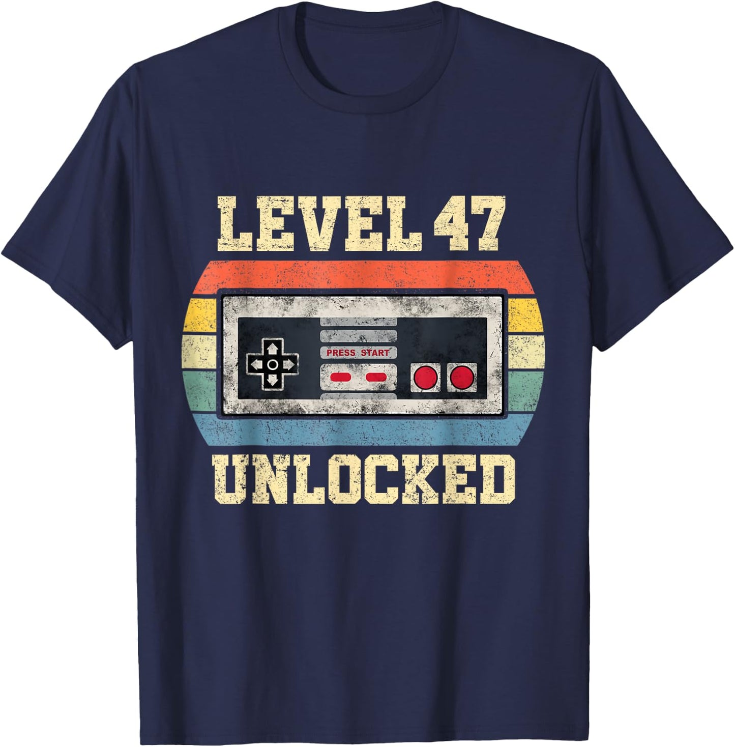 Level 47 Unlocked Funny 47 Year Old Gamer Gift 47th Birthday T-Shirt - T-Shirt | Navy
