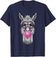 Funny Bubblegum Llama Pink Glasses and Bubble Gum Pop T-Shirt - T-Shirt | Navy