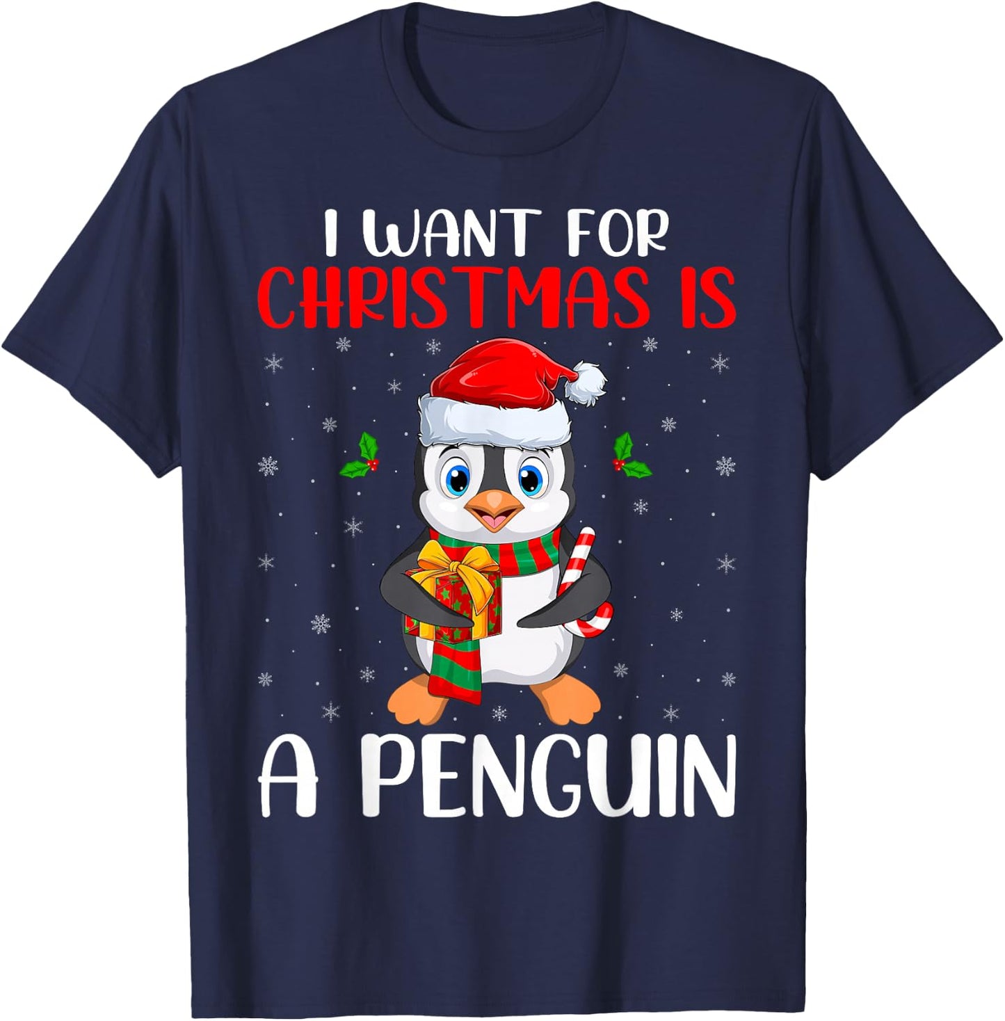 Penguin Lover -Adults Black Cartoon Christmas Birthday Modern Sweater Short Sleeve T-Shirt - T-Shirt | Navy