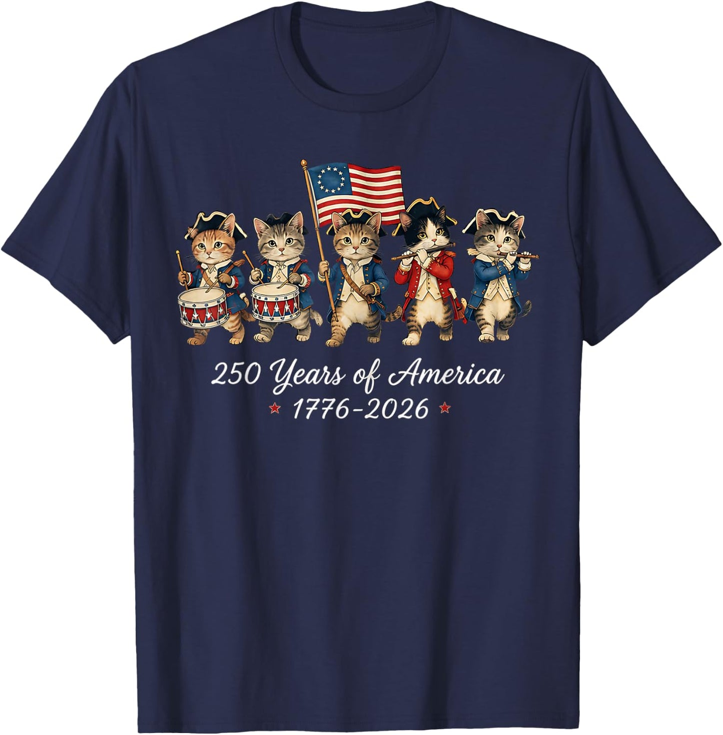 250 Years of America Cats Patriotic Cat Lover T-Shirt - T-Shirt | Navy