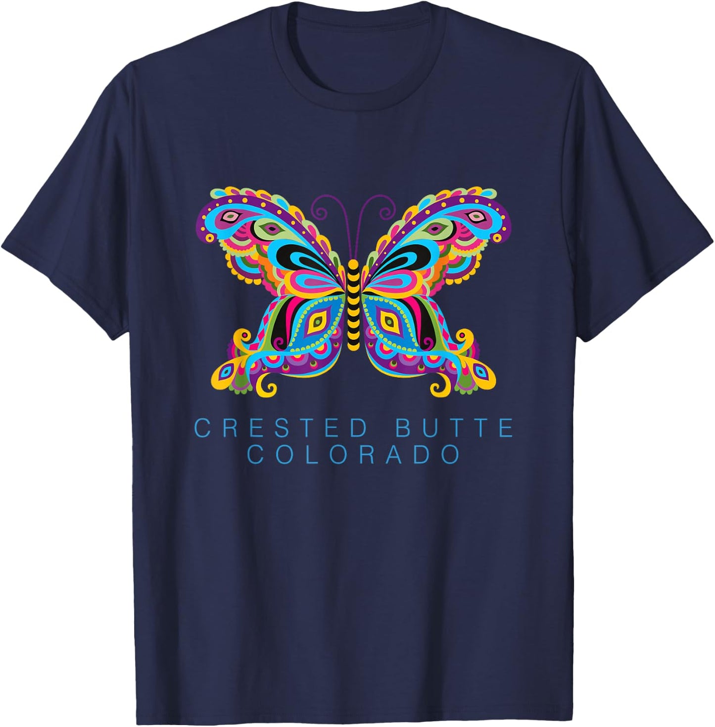 Crested Butte Colorado Souvenir Butterfly Graphic T-Shirt - T-Shirt | Navy