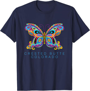 Crested Butte Colorado Souvenir Butterfly Graphic T-Shirt - T-Shirt | Navy