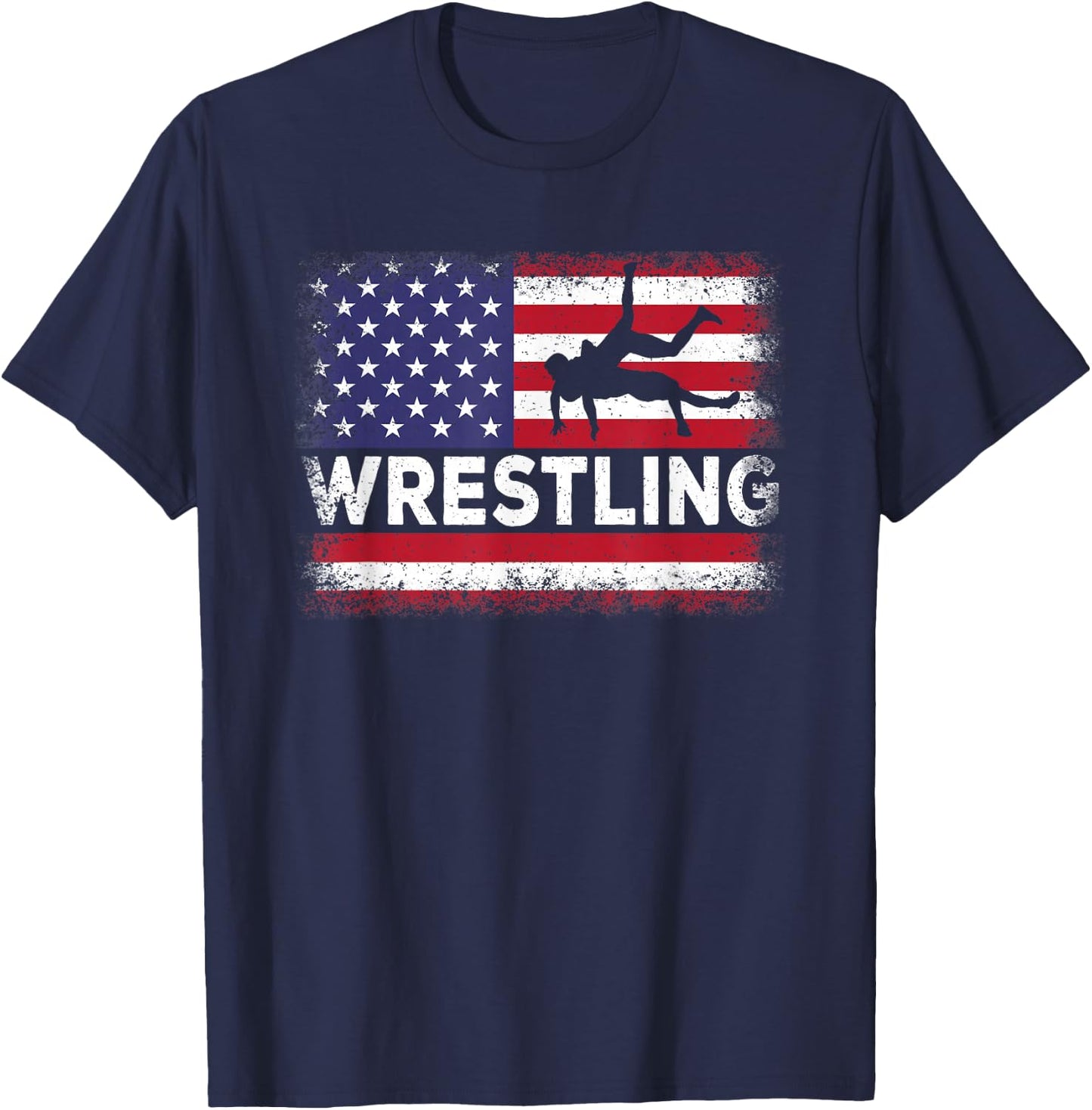 American Flag Wrestling Funny Wrestle Wrestler Men Women T-Shirt - T-Shirt | Navy