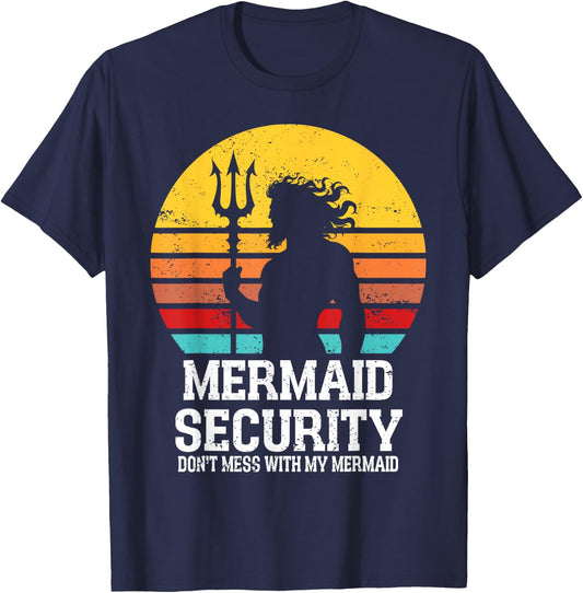 Vintage Mermaid Security Mermaid Birthday Merdad Father' Day T-Shirt - T-Shirt | Navy
