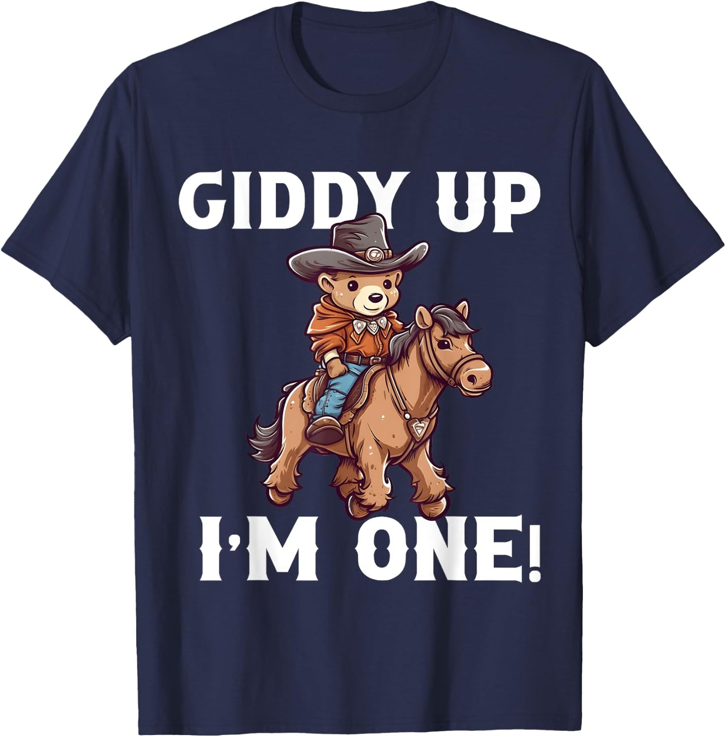 Cowboy 1st Birthday Teddy Bear Western Horse 1 Year Old Boy T-Shirt - T-Shirt | Navy