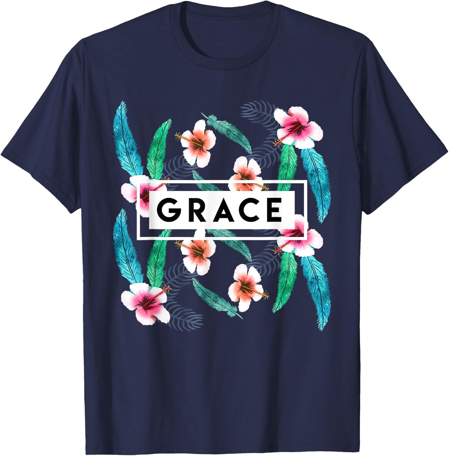 Grace On Flowers Religion Faith God Jesus Christian Gift T-Shirt - T-Shirt | Navy