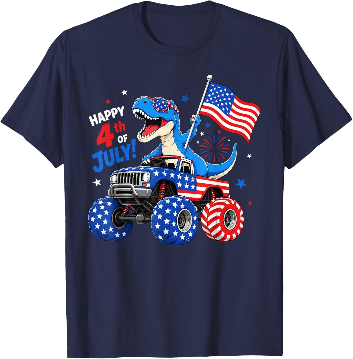 Patriotic Dinosaur Monster Truck 4th of July Toddler Boys T-Shirt - T-Shirt | Navy
