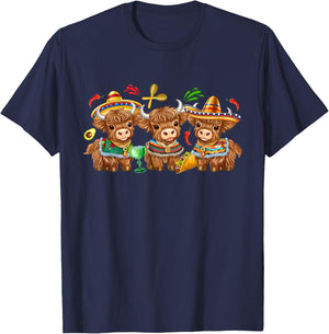 Cute Cinco De Mayo Highland Cow Sombrero Mexican Fiesta T-Shirt - T-Shirt | Navy