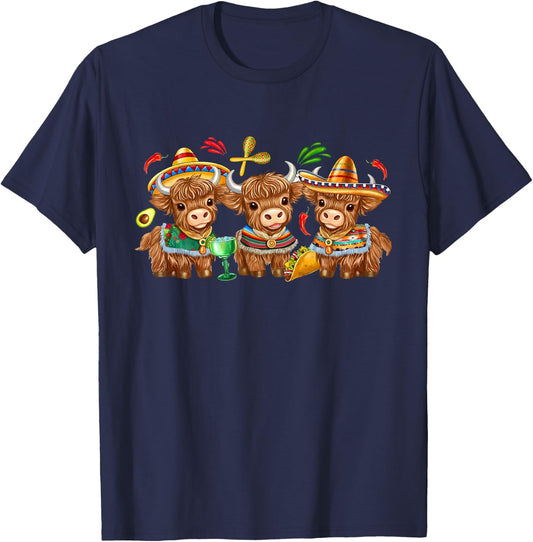 Cute Cinco De Mayo Highland Cow Sombrero Mexican Fiesta T-Shirt - T-Shirt | Navy