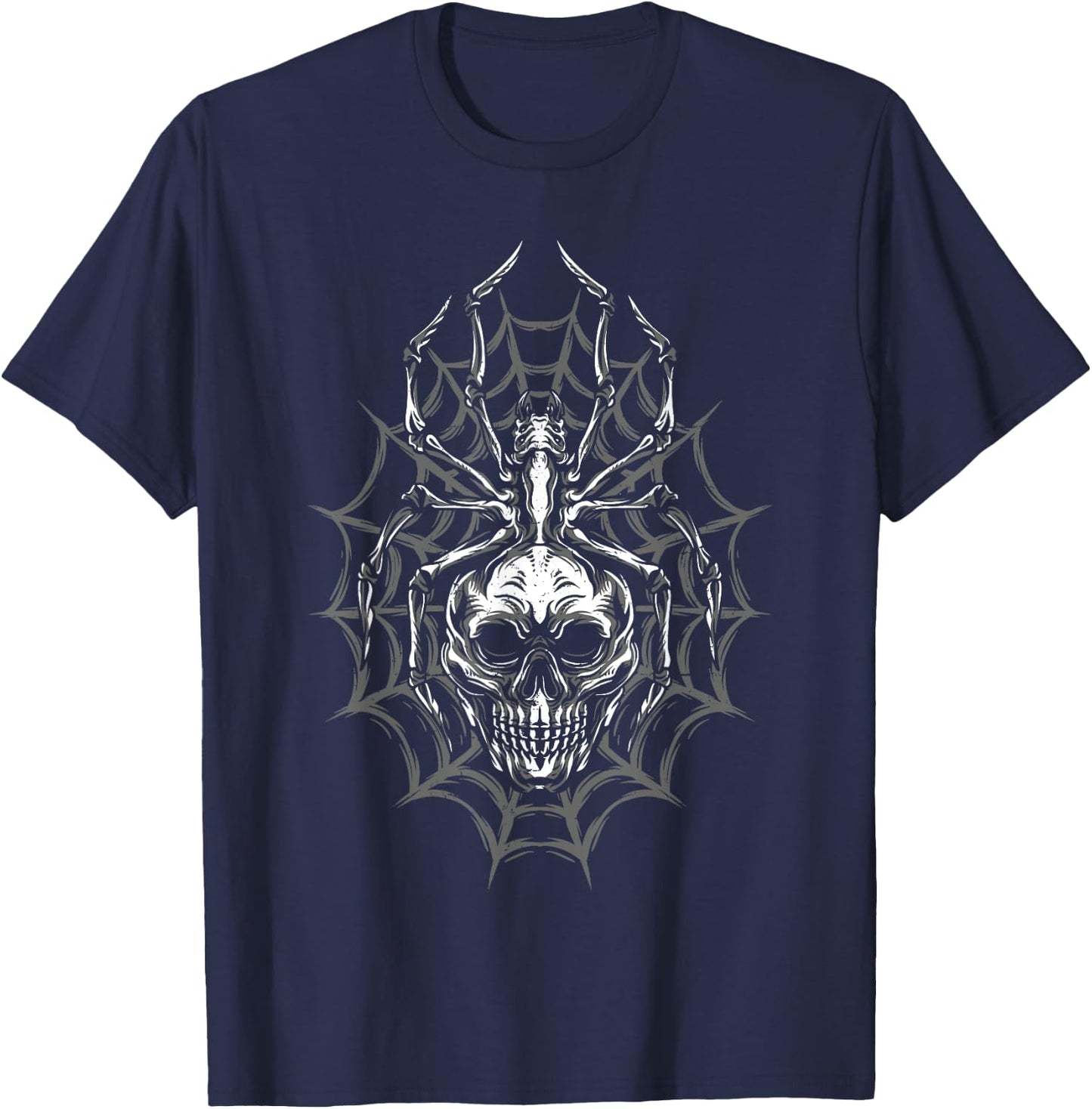 Spider Web Skull Halloween Spider T-Shirt - T-Shirt | Navy