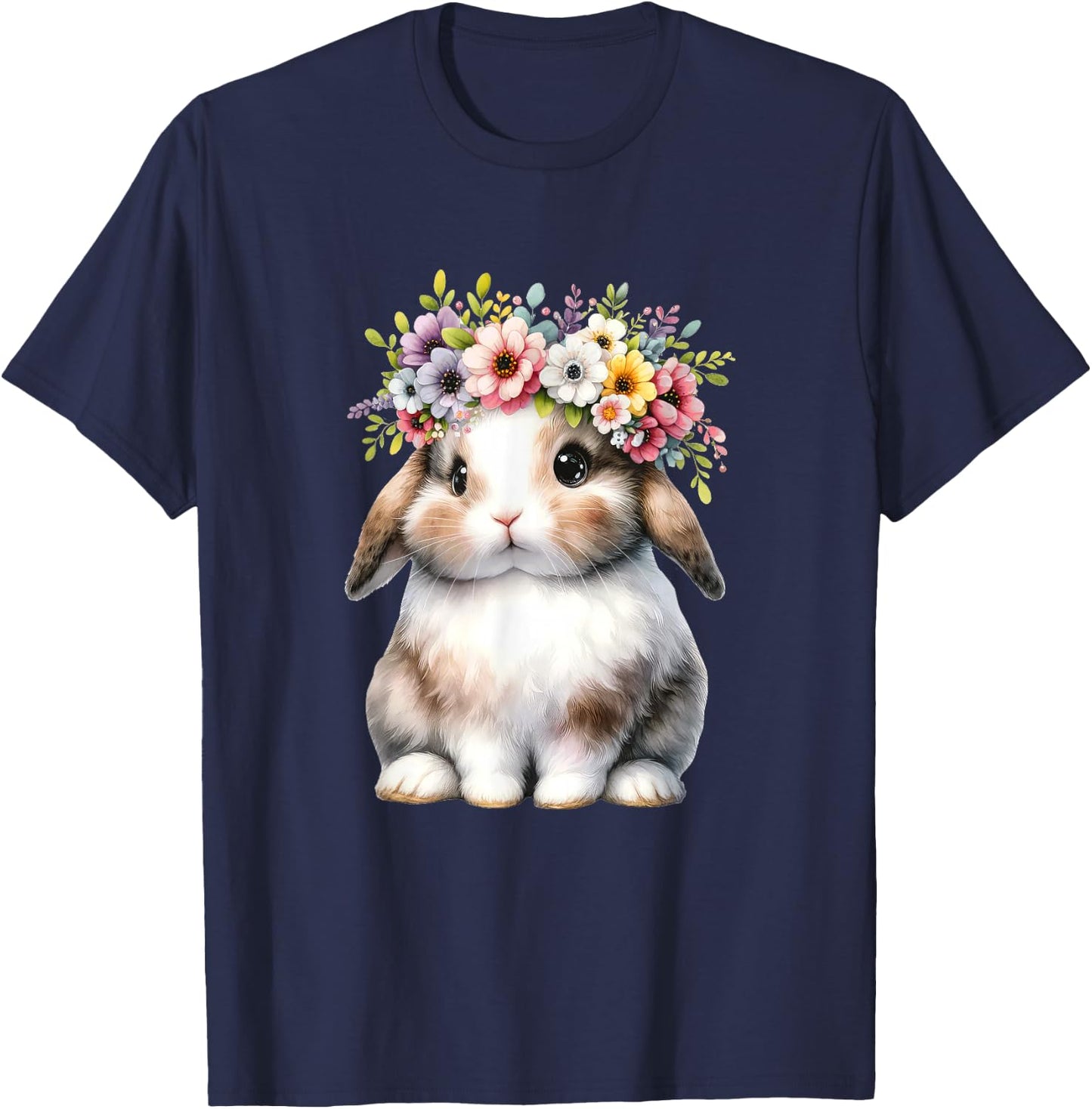 Easter Bunny Girls - Easter Bunny Flower Graphic T-Shirt - T-Shirt | Navy