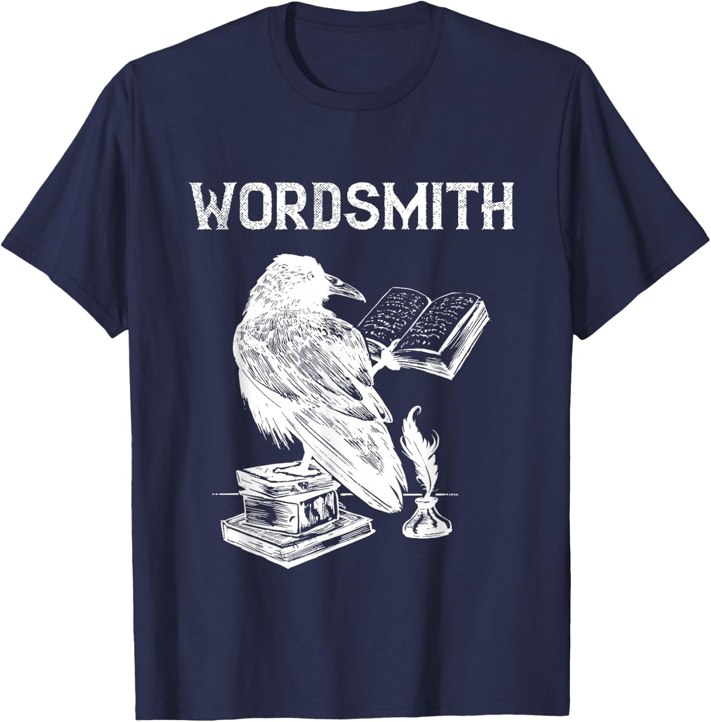 Writer Wordsmith Raven Novel Reading Writing Book Lover T-Shirt - T-Shirt | Navy
