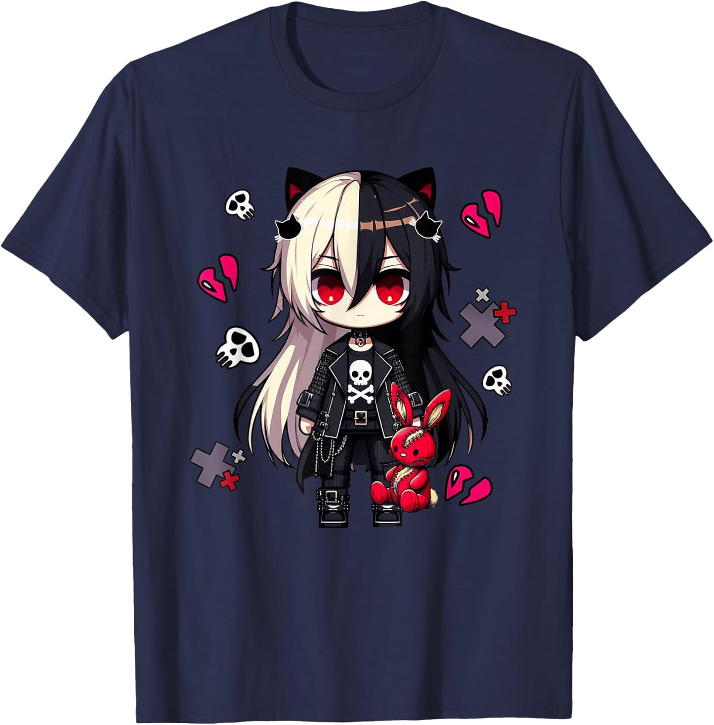 Chibi Kawaii Emo Pastel Goth Girl Anime Japanese Scary , Black, S T-Shirt - T-Shirt | Navy