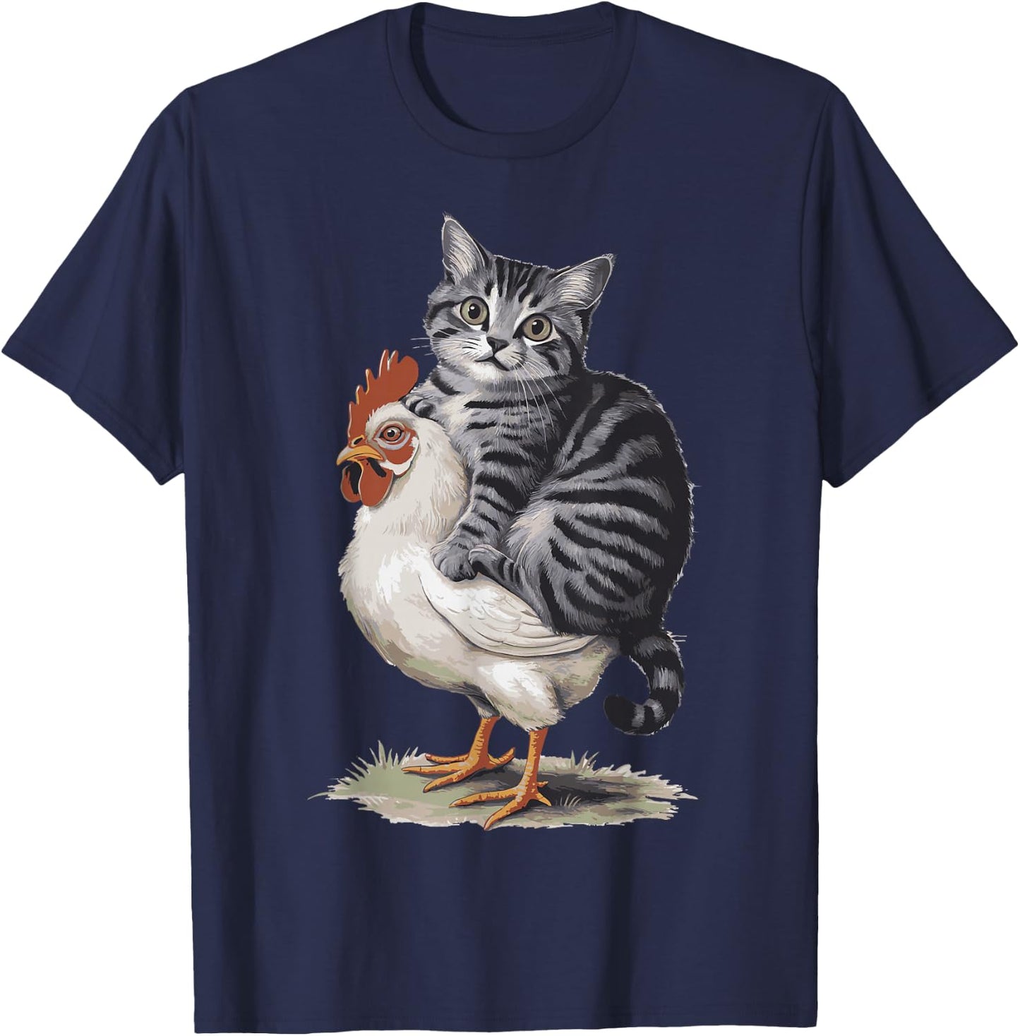 Cat Riding Chicken T-Shirt - T-Shirt | Navy