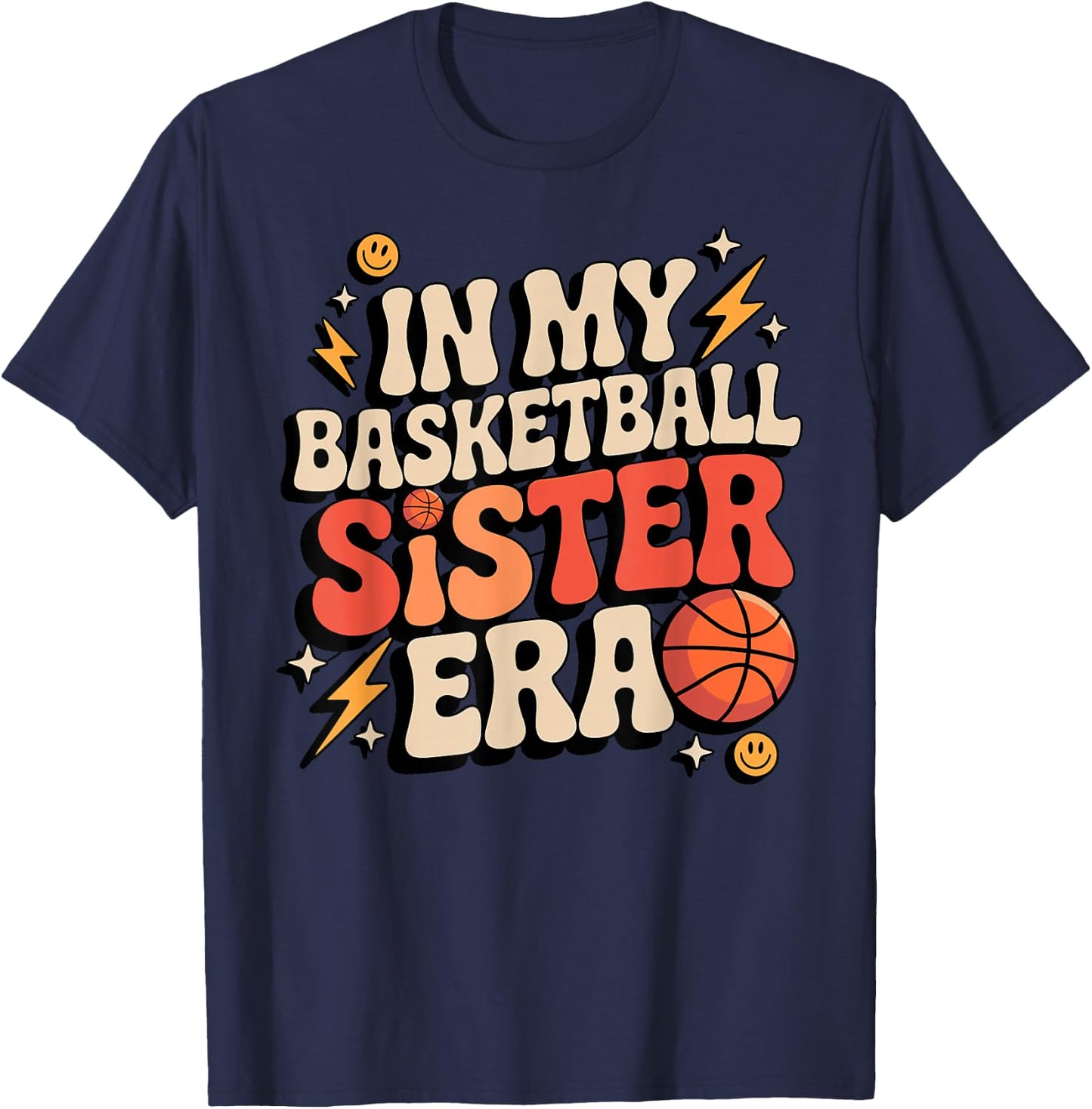 Groovy I My Basketball Sister Era Brother Player Hoops Fan T-Shirt - T-Shirt | Navy