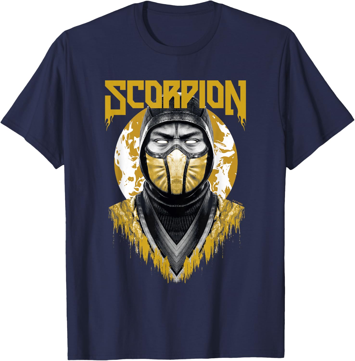 Mortal Kombat Klassic Scorpion Big Face Bust Portrait Logo T-Shirt - T-Shirt | Navy