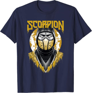 Mortal Kombat Klassic Scorpion Big Face Bust Portrait Logo T-Shirt - T-Shirt | Navy