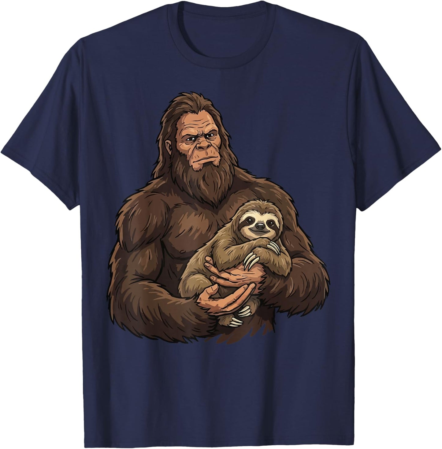 Bigfoot Holding Sloth T-Shirt - T-Shirt | Navy