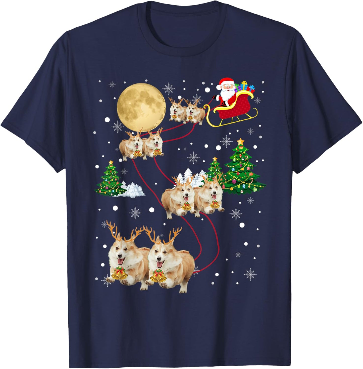 Corgi Dogs Tree Christmas Sweater Xmas Gifts For Pet Dog Women Kids T-Shirt - T-Shirt | Navy