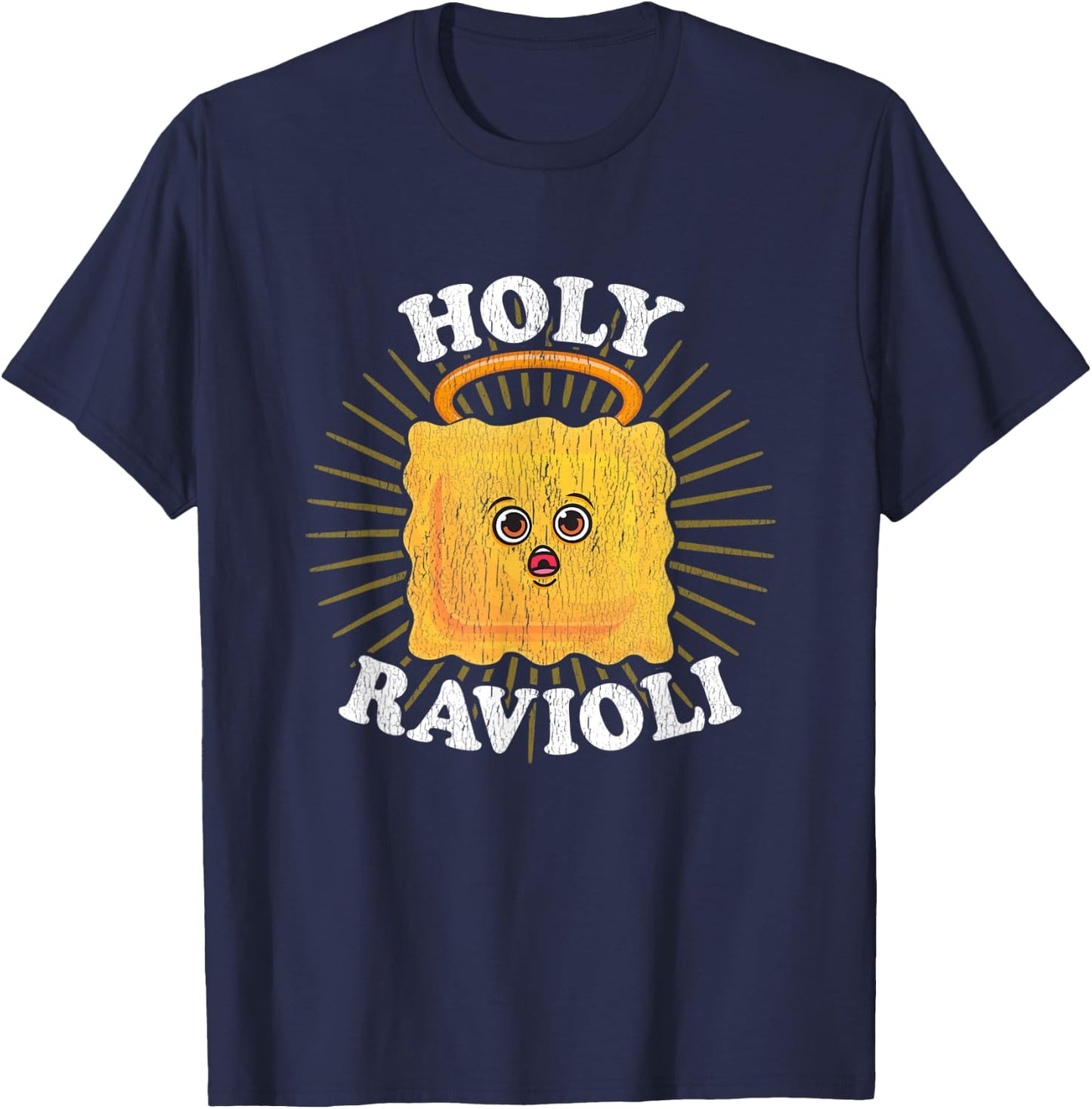 Holy Ravioli Pun Funny Kawaii Italian Food Illustration T-Shirt - T-Shirt | Navy