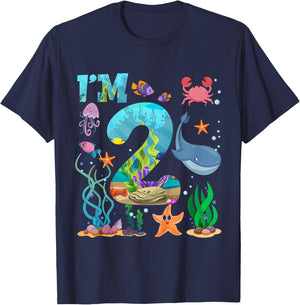 2 Year Old Boy Girl Sea Animals I'm Two 2nd Birthday Kids T-Shirt - T-Shirt | Navy