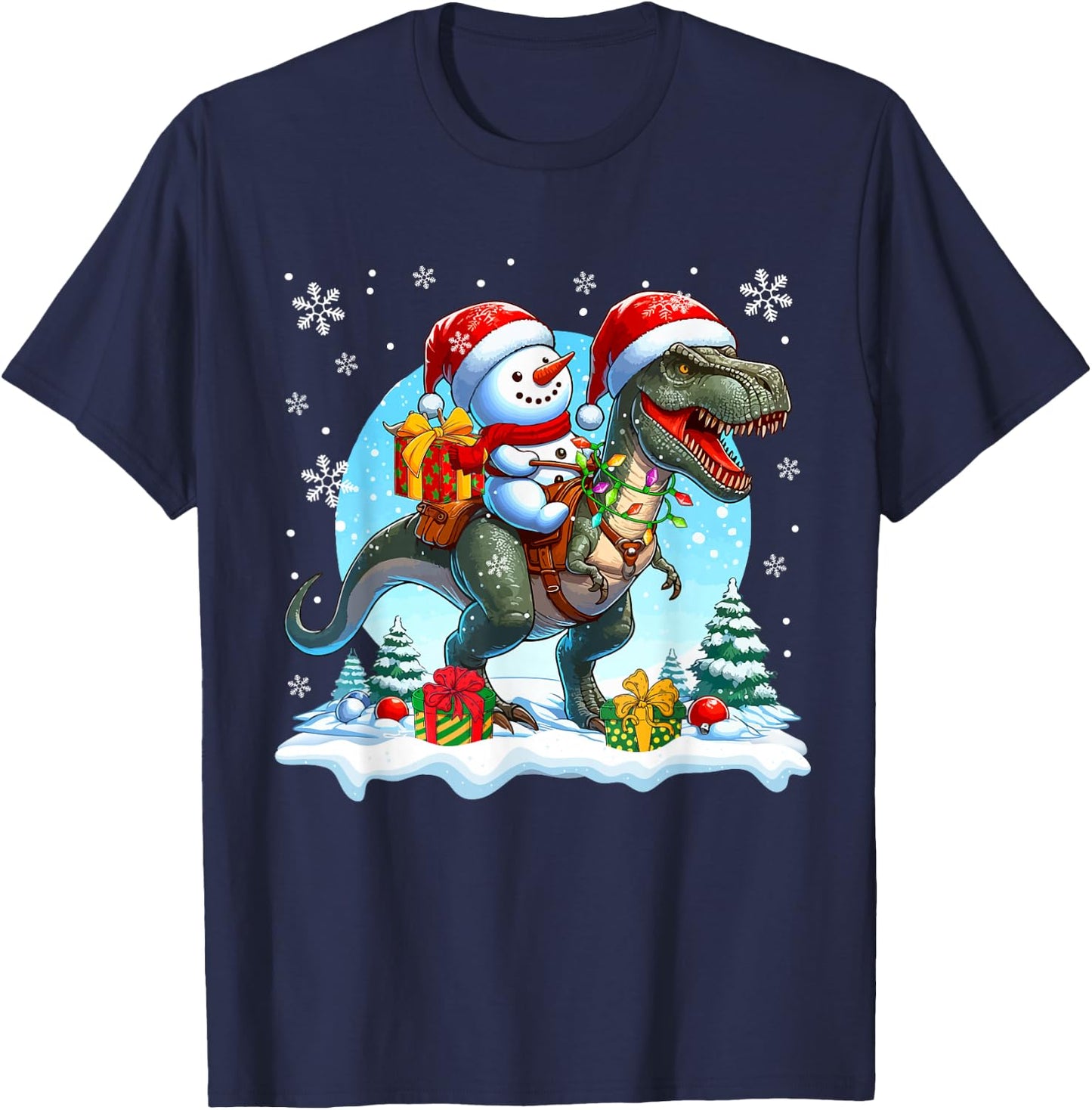 Santa Snowman Riding T-Rex Christmas Family Kids Toddler T-Shirt - T-Shirt | Navy
