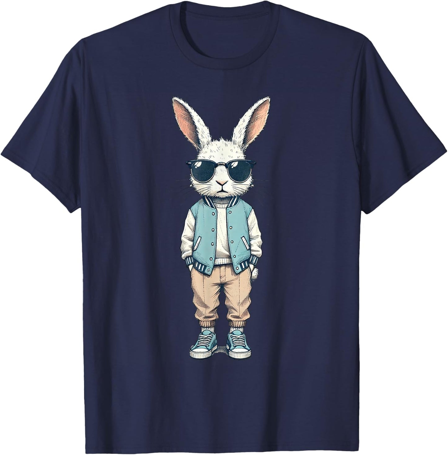 Boys Easter Shirt Bunny Rabbit with Sunglasses Kids T-Shirt - T-Shirt | Navy